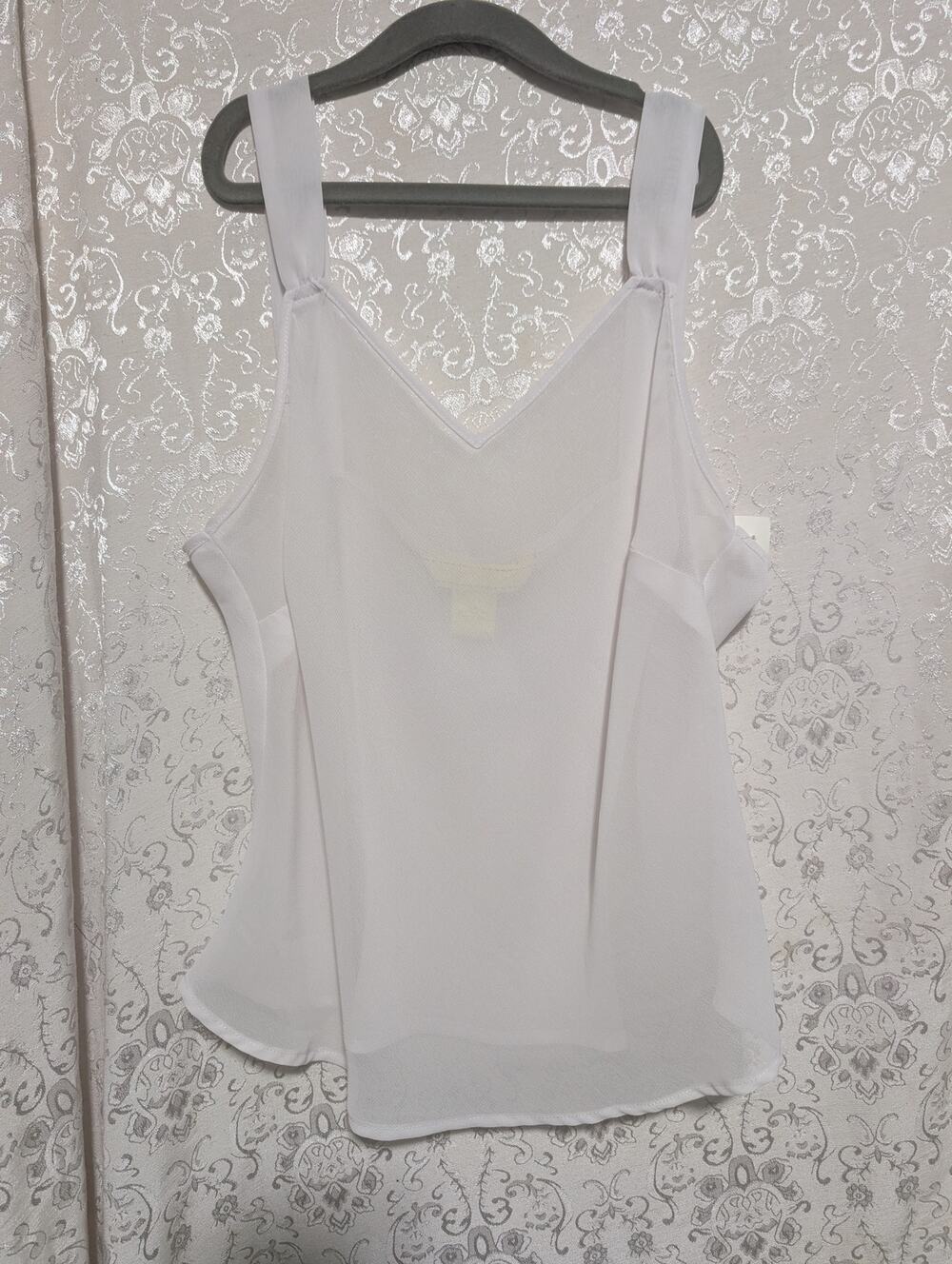 New York City Design Co White Double V-Neck Layered Chiffon Camisole
